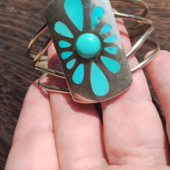 Jay King DTR mine finds large turquoise inlay cuff bracelet 925 Sterling Silver - Picture 11 of 14